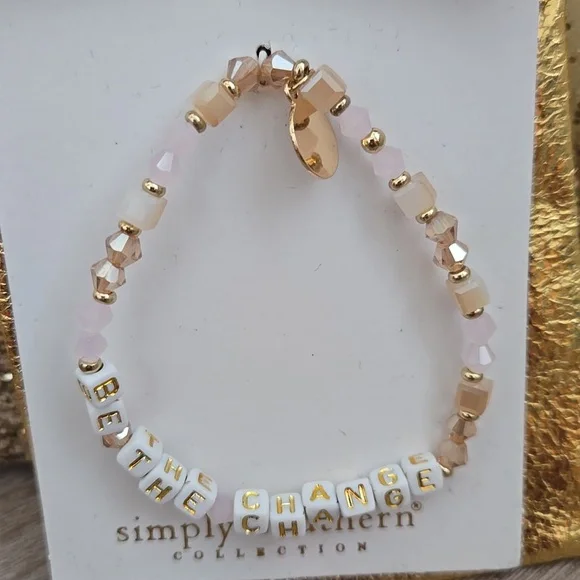 NWT Simply Southern 'Be The Change' Gold & Pink Beaded Bracelet - Picture 2 of 4